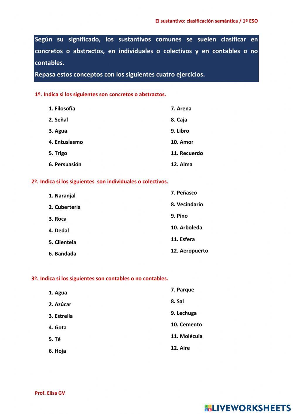 Sustantivos: clasificación semántica