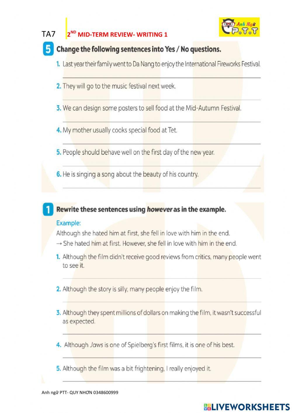 Ta7 2nd mid-term review- writing 1 2k10