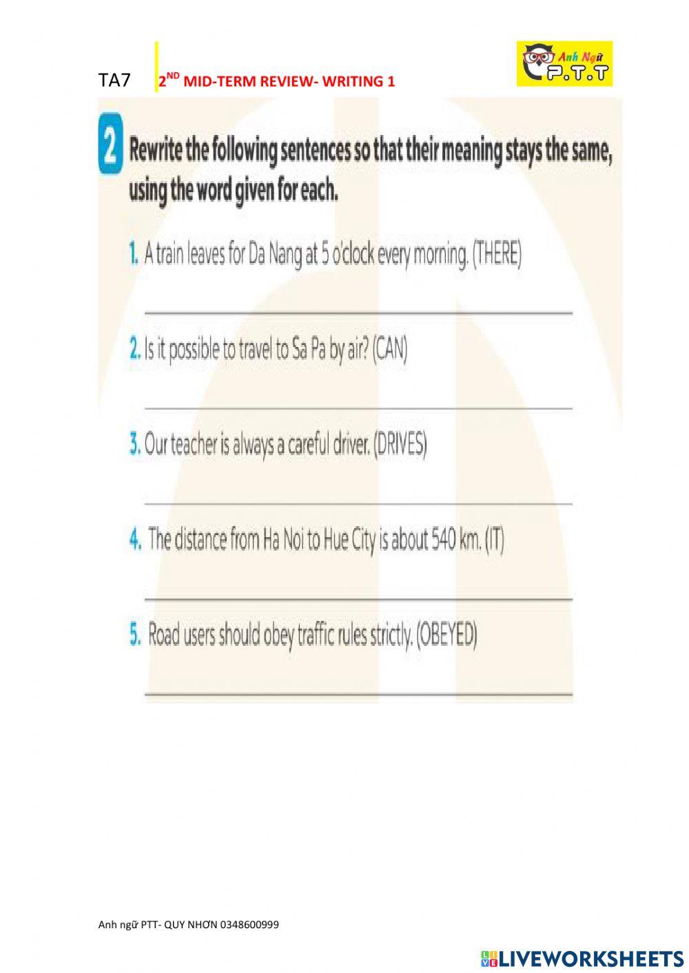 Ta7 2nd mid-term review- writing 1 2k10