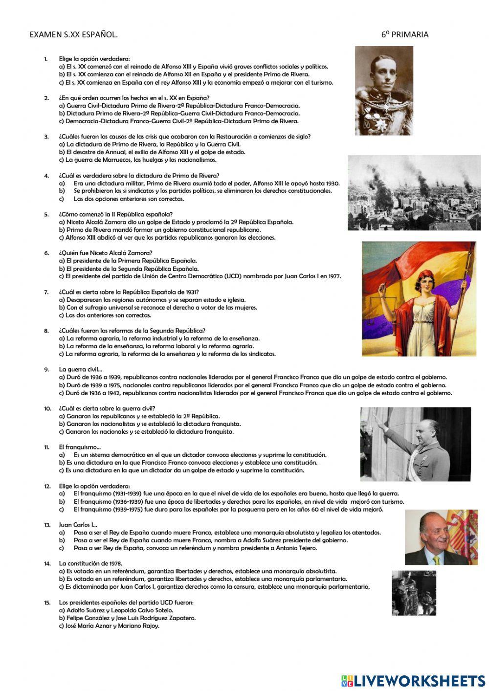 Examen sexto CCSS España s xx