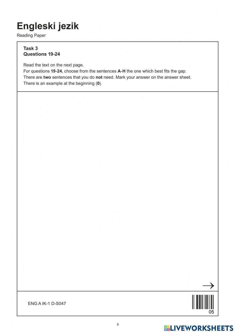 Državna matura reading 2020.