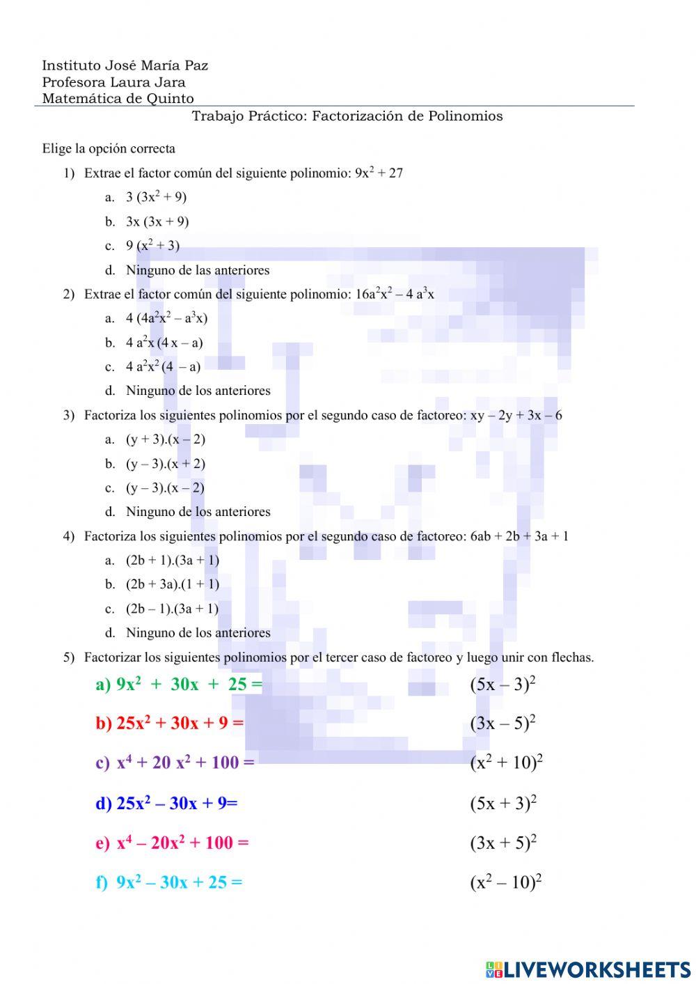 Factorización de Polinomios I