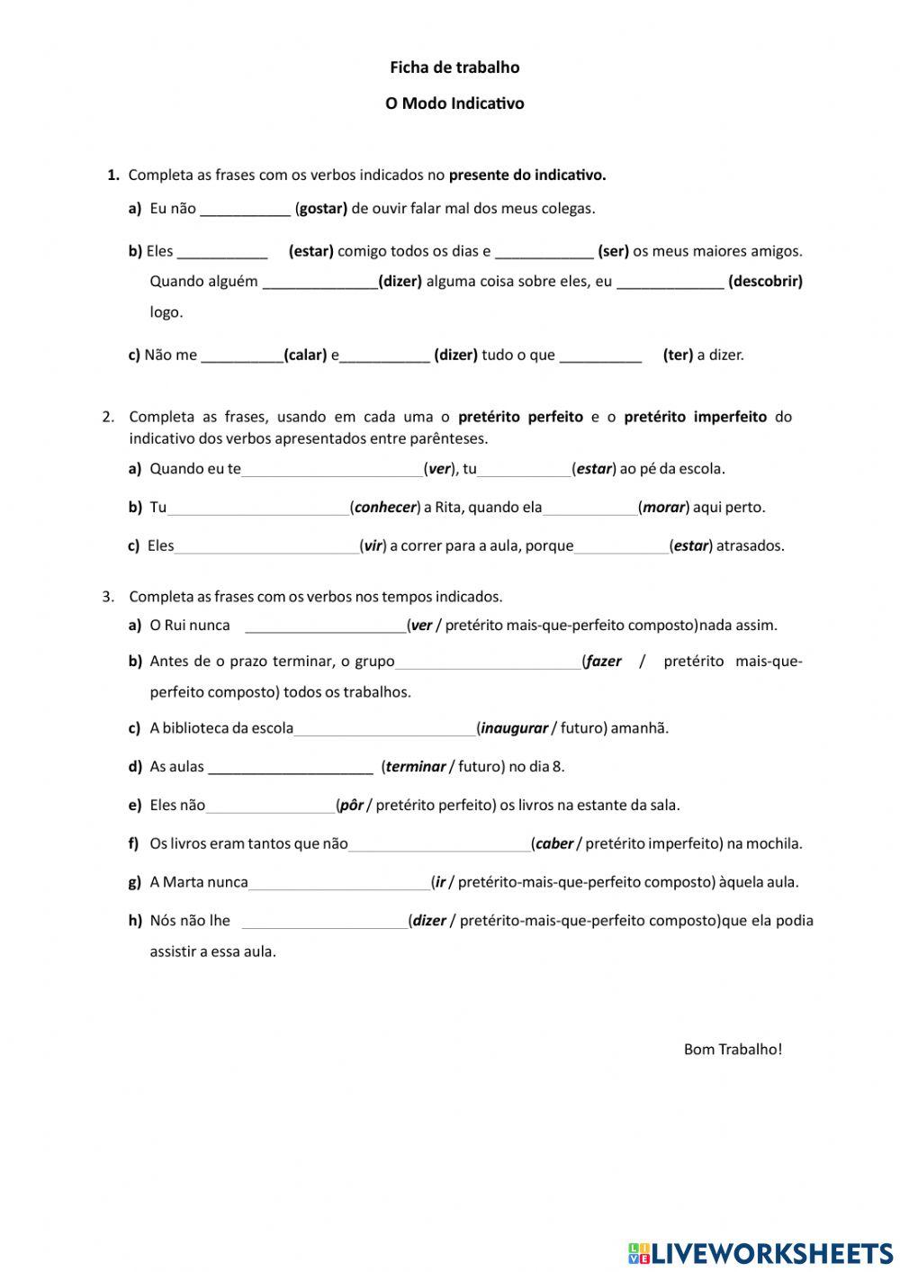 Modo Indicativo- verbos