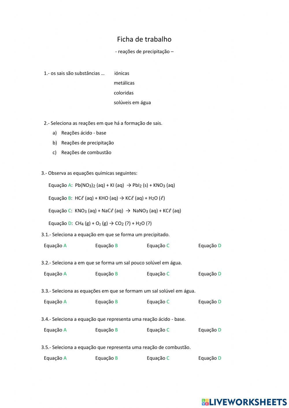 Sais e Reações de Precipitação