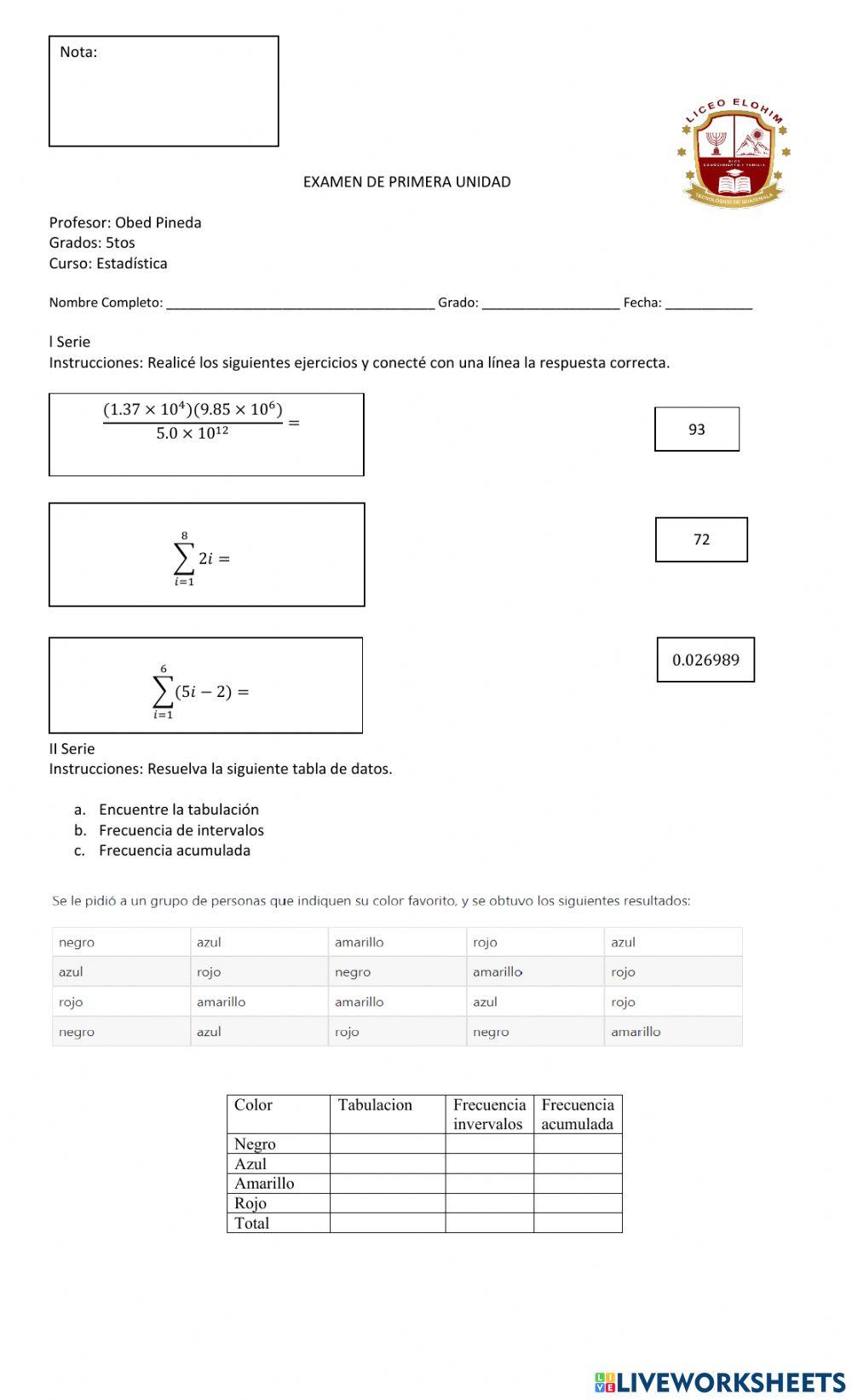 Examen de estadística 4to bach