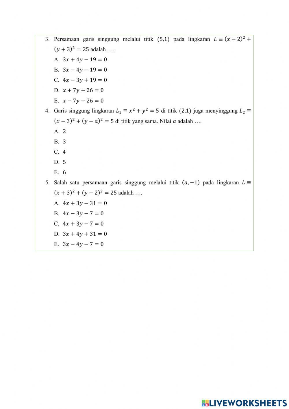 LKPD Persamaan Garis Singgung Lingkaran Bagian 1