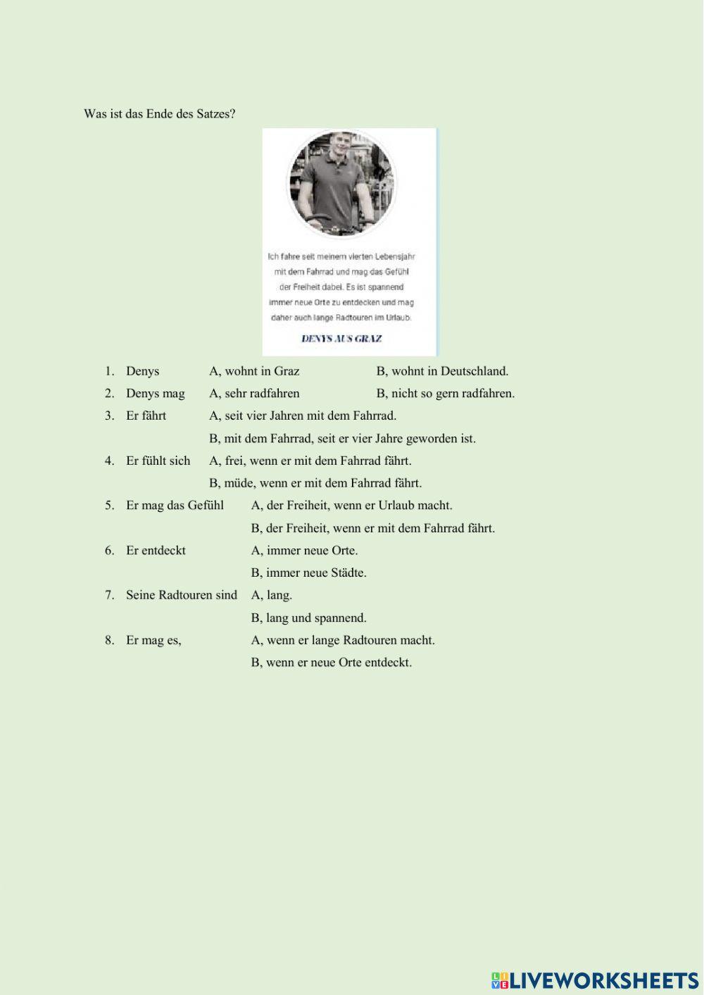 Leseverstehen - Denys, Radfahren