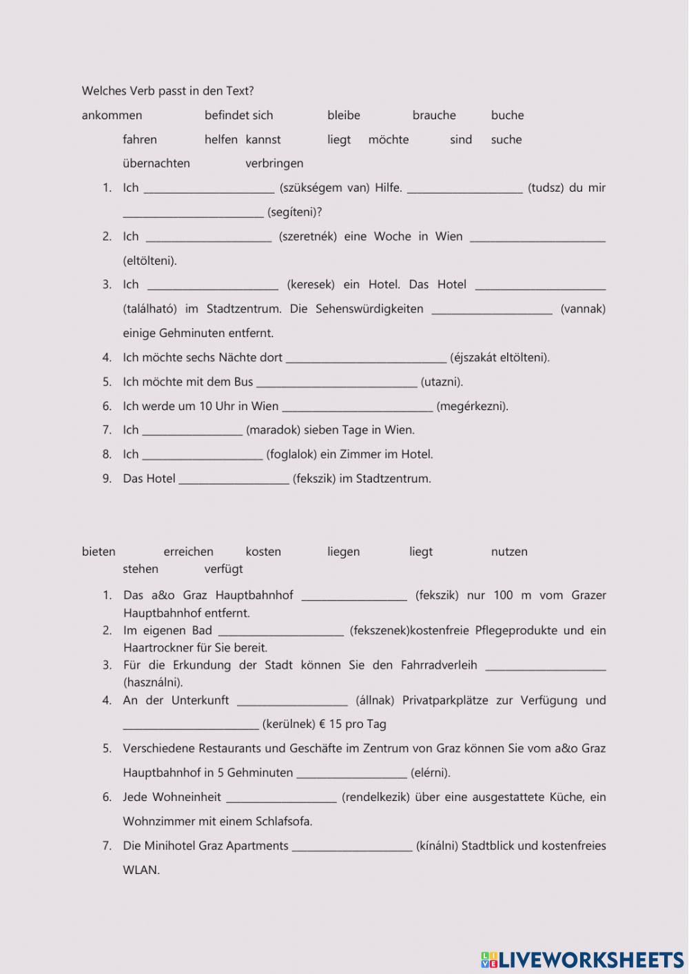 Wortschatz des Hotels - Deuscth-Ungarisch