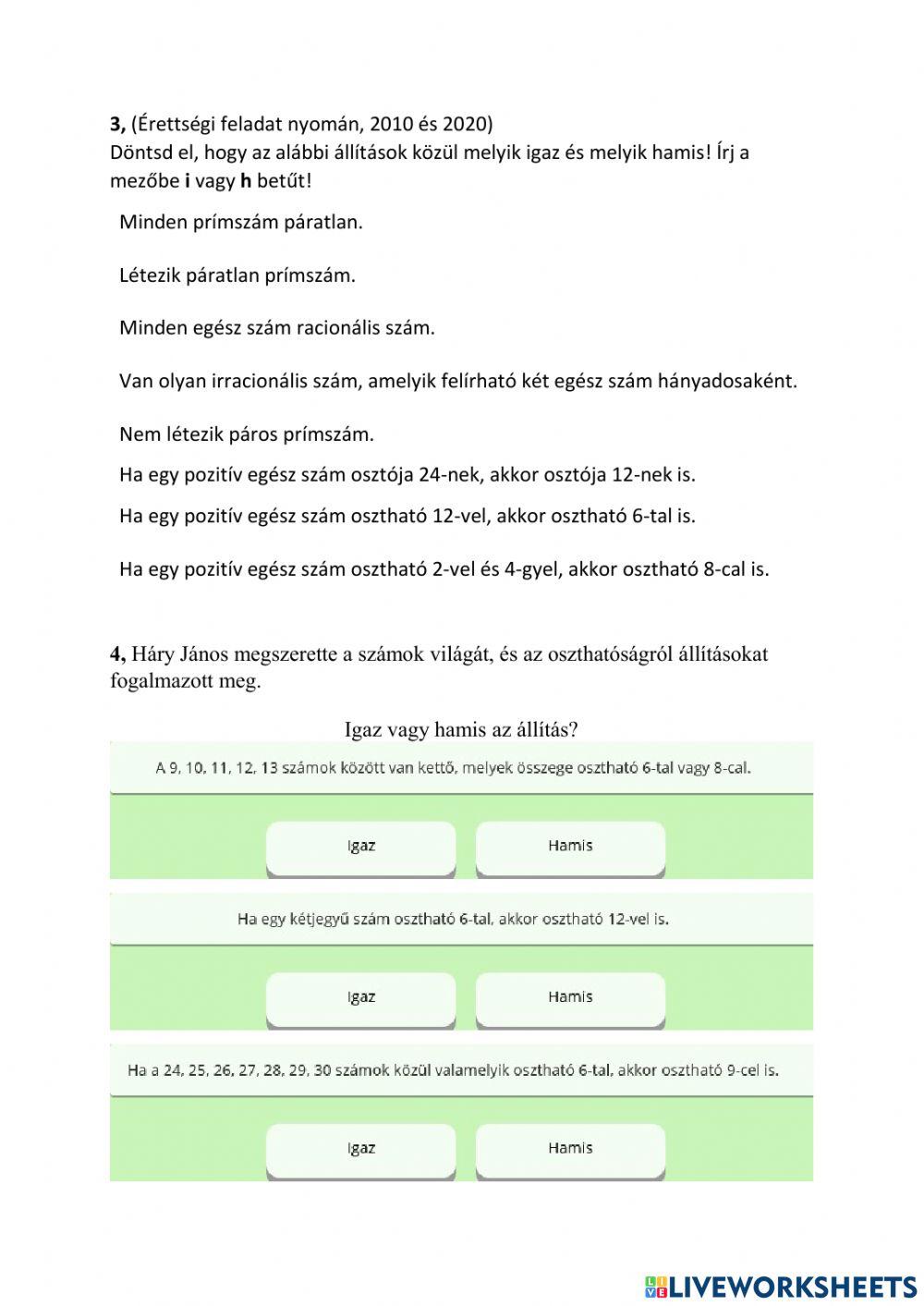 Logika, oszthatóság