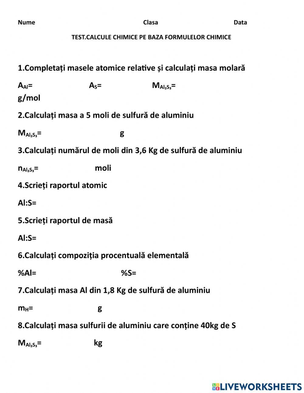 Calcule chimice sulfura de aluminiu