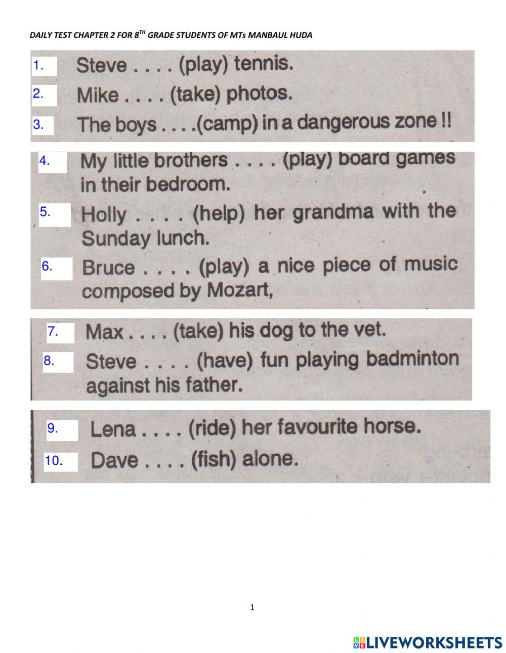 Ulangan Bahasa Inggris Kelas 8 Bab 2 MTSMBH