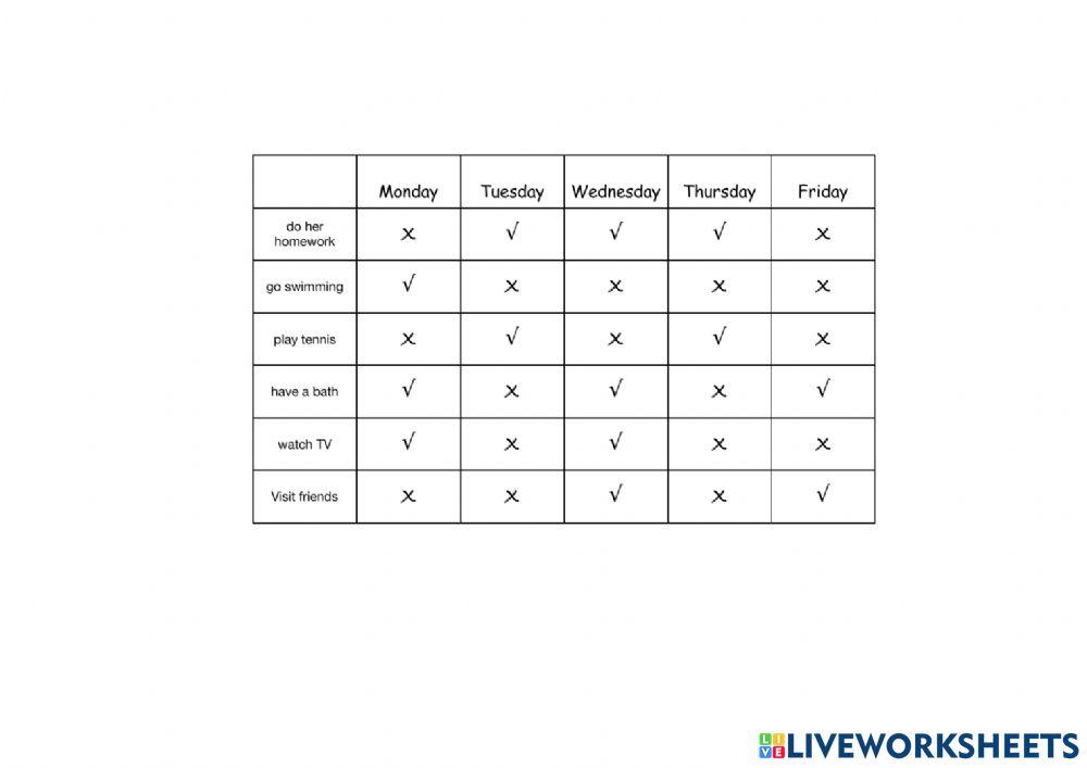 Martha's weekly schedule