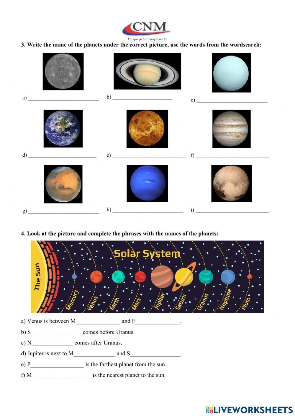 The Solar System online exercise for Starter | Live Worksheets