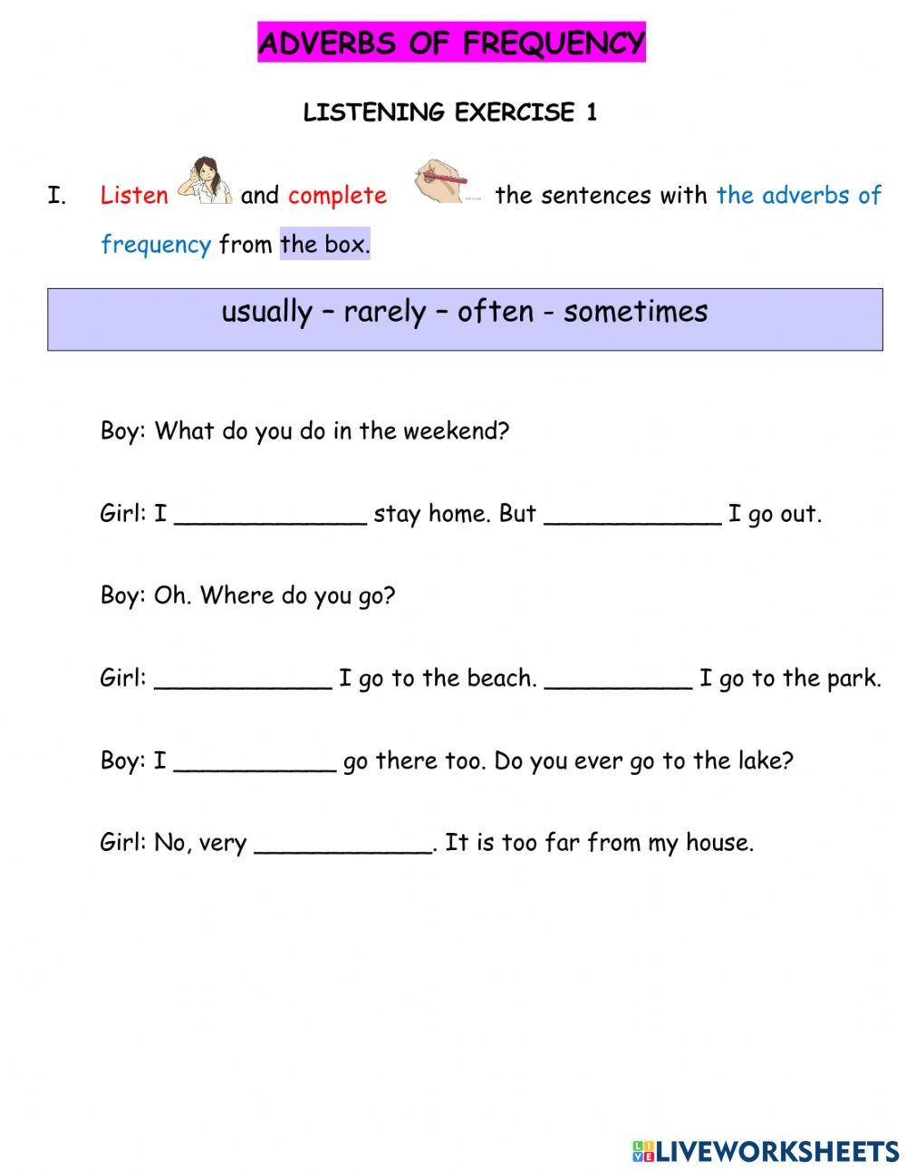 ELA Elementary 1: Adverbs of frequency listening exercises
