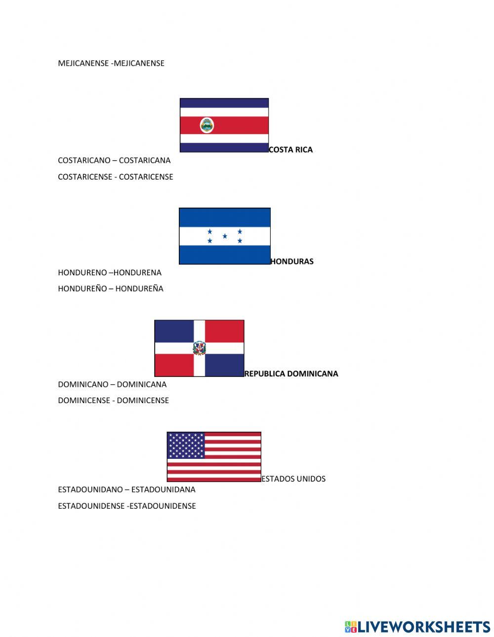 Paises y nacionalidades - gentilicios