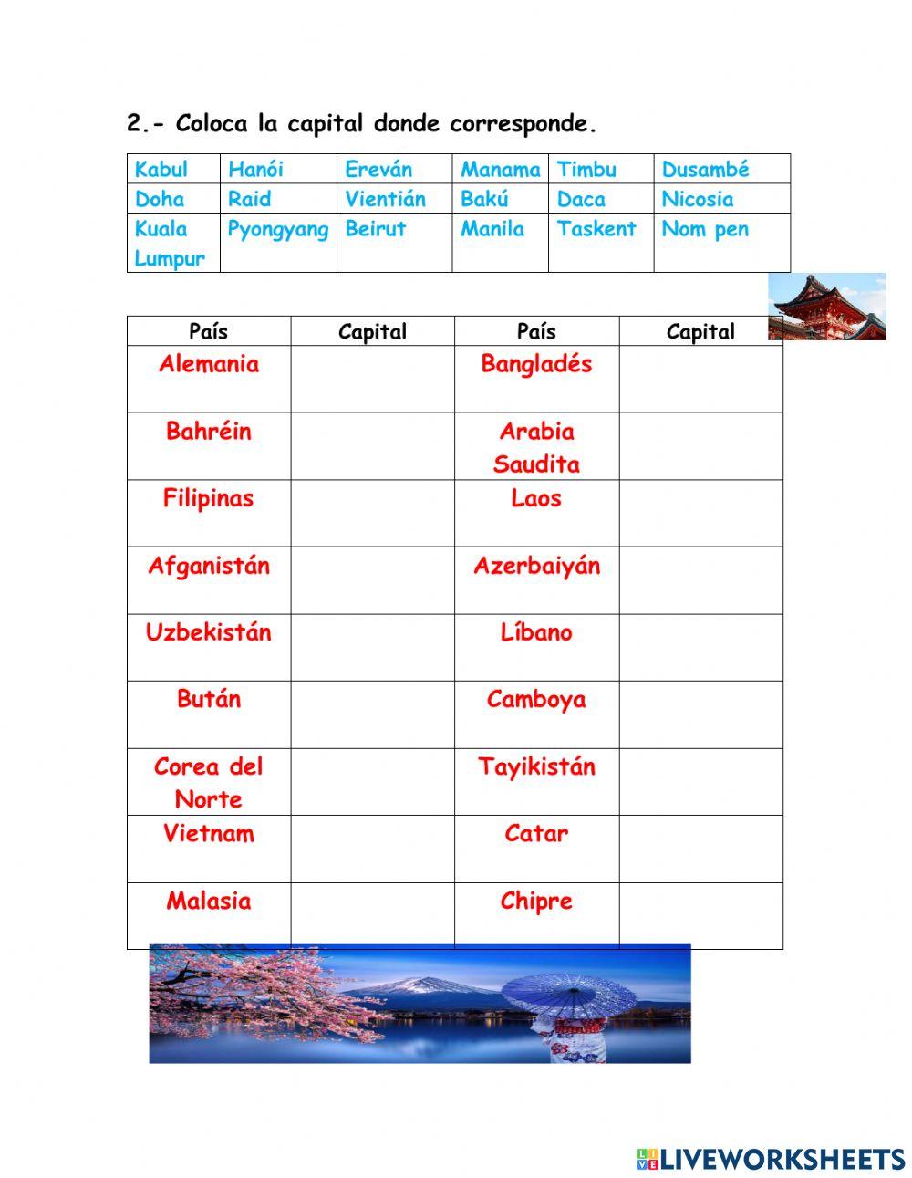 Paises y Capitales de Asía