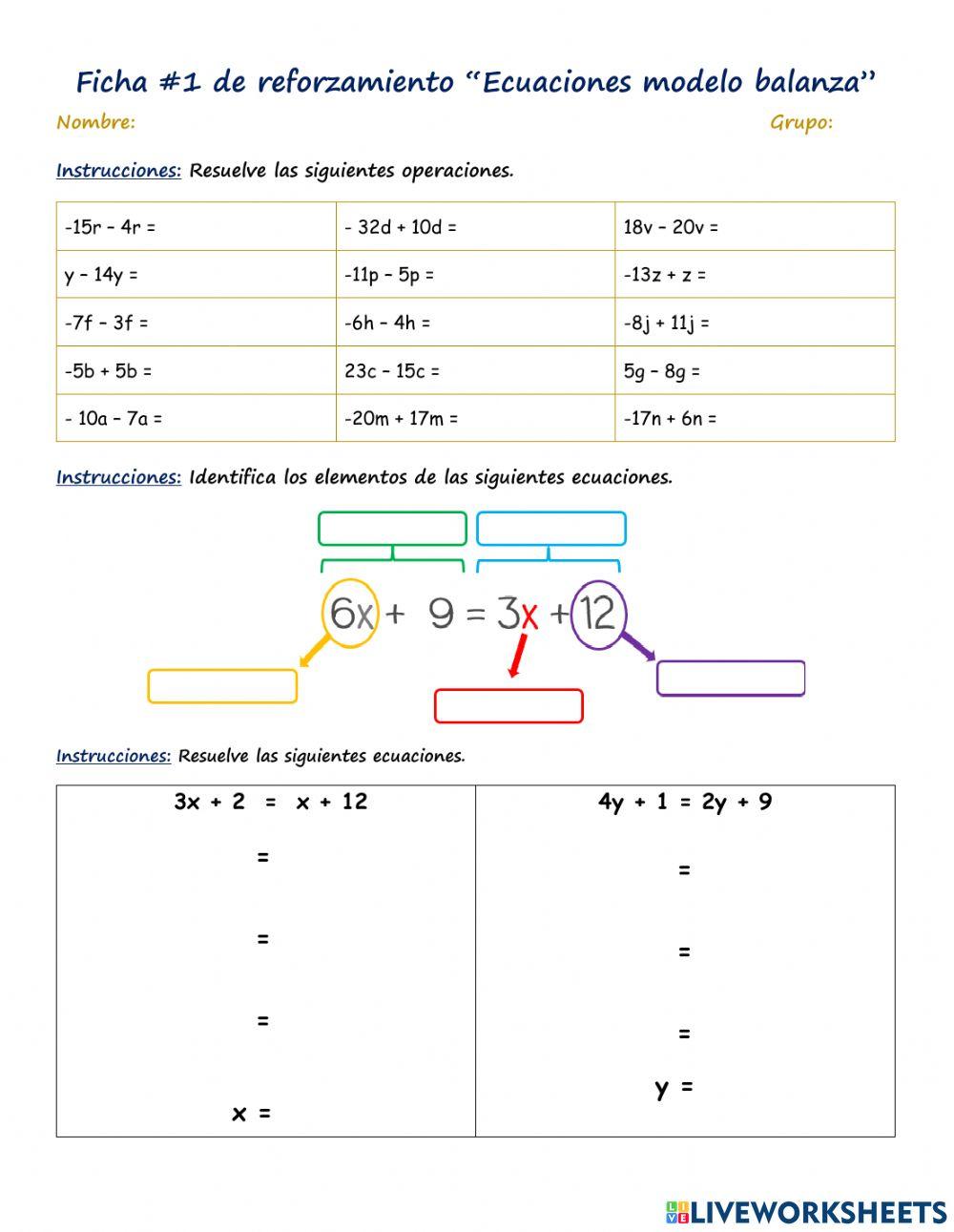 Ficha -1 de reforzamiento - Ecuaciones modelo balanza