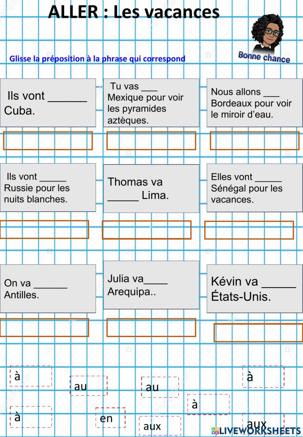 ALLER: Les vacances prépositions