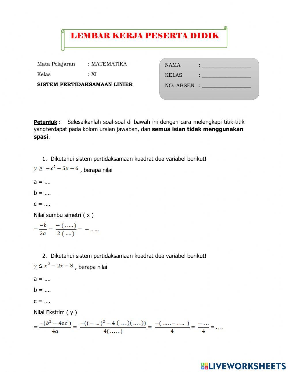 Ulangan pertidaksamaan