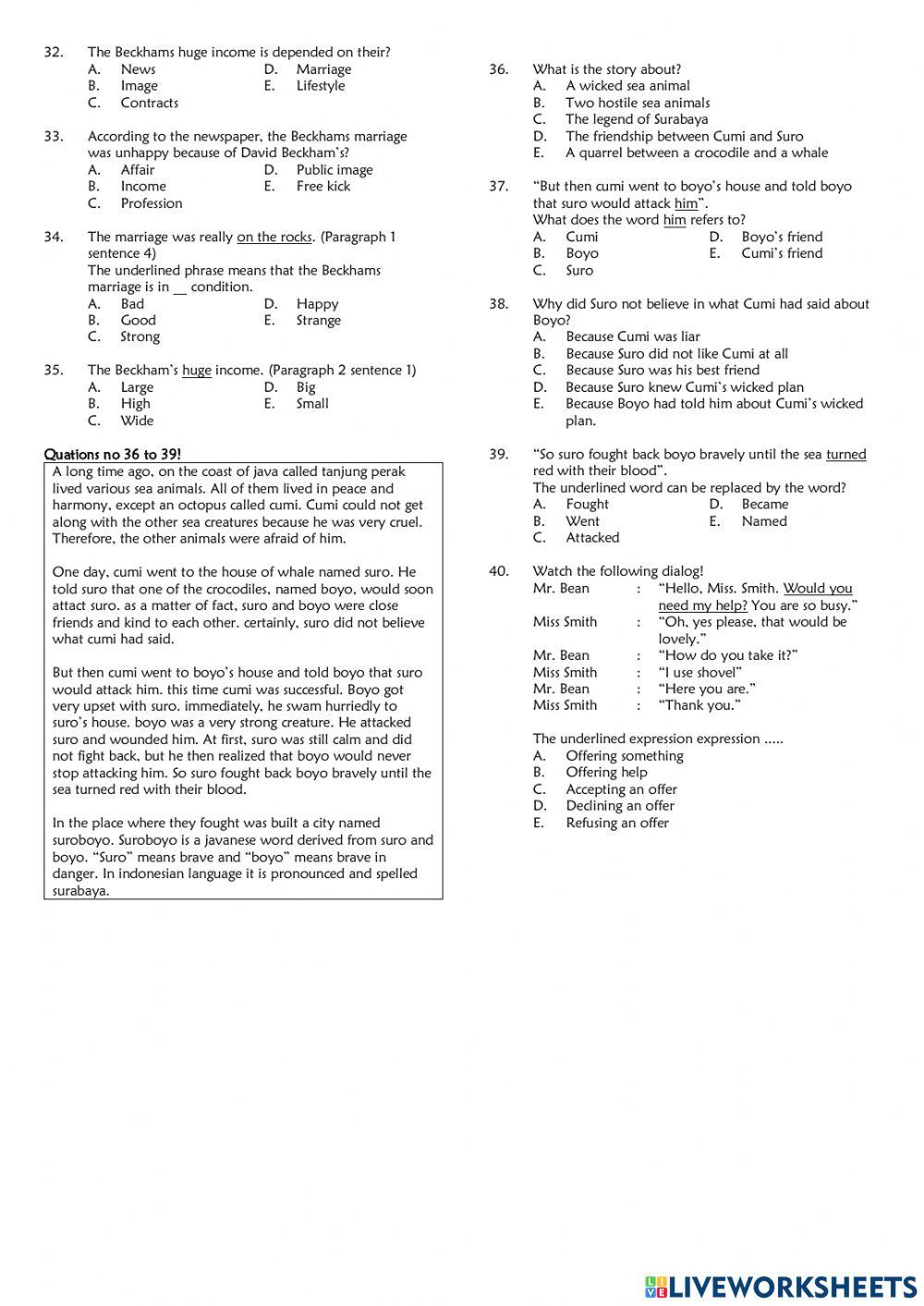Soal US Bahasa Inggris