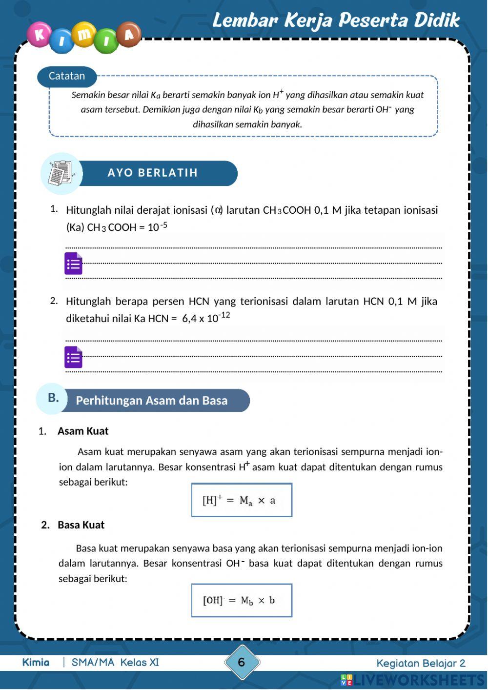 Kegiatan Belajar 2 : Kesetimbangan Ion Dalam Larutan Asam-Basa
