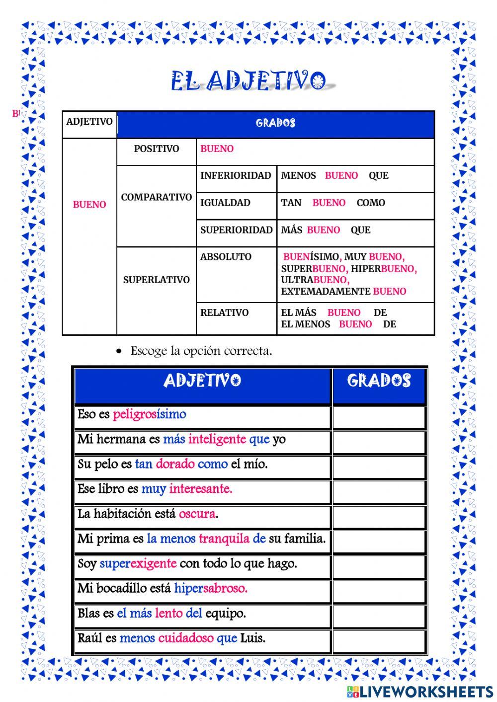 Grados del adjetivo Grados del adjetivo