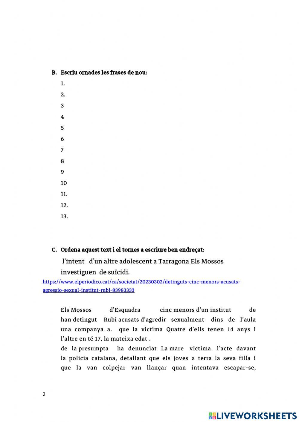 Ordena les frases ترتيبُ الجُمَل