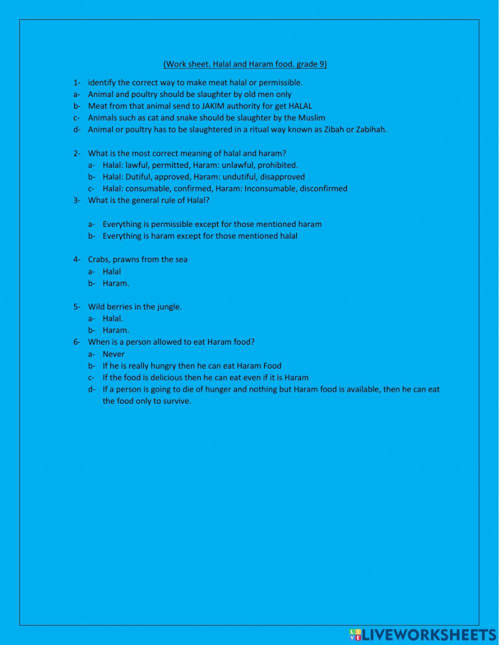 Halal and haram food