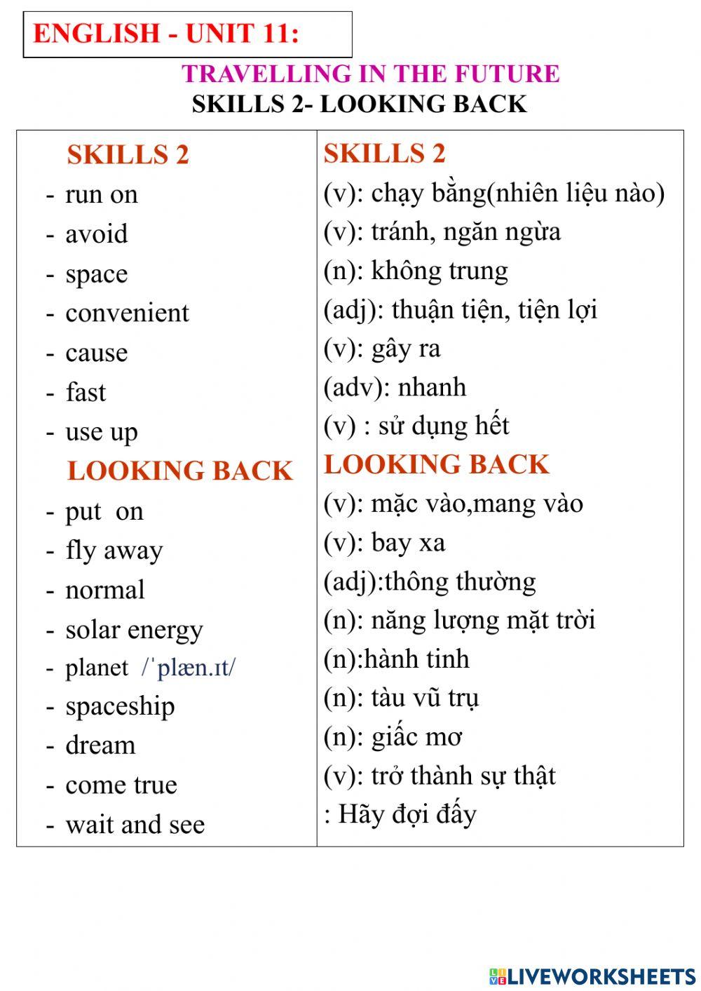 English 7- unit 11- skills 2- looking back