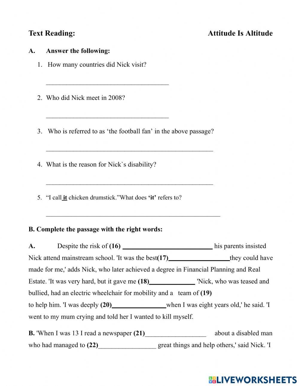Reading Comprehension online exercise for Pre-Intermediate | Live ...