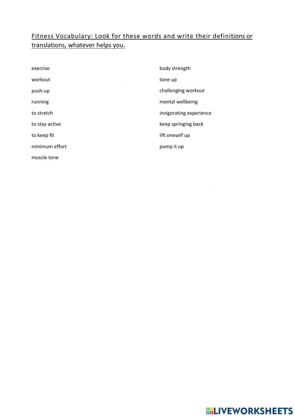 Alternative Workout - Vocabulary