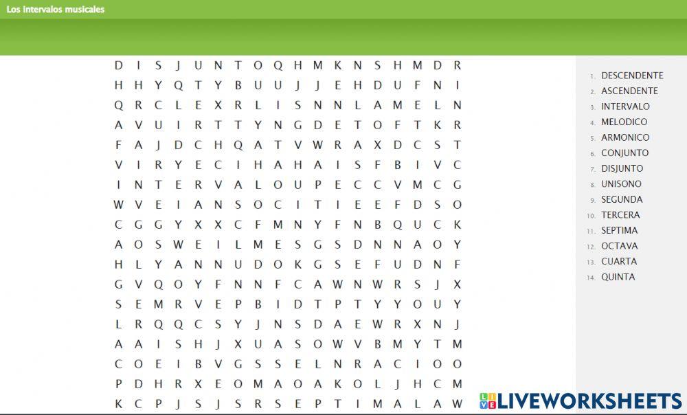 Los intervalos musicales (SOPA DE LETRAS)