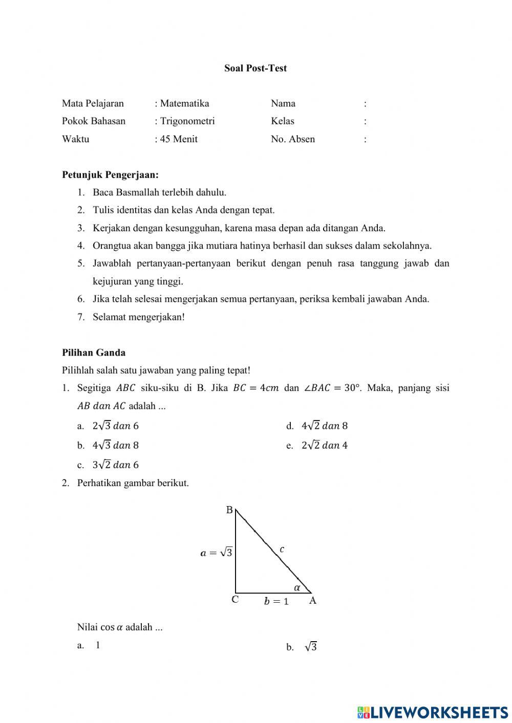 Soal Post-Test Trigonometri