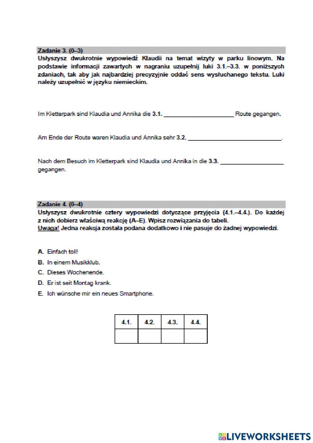 Egzamin ósmoklasisty- słuchanie maj 2022