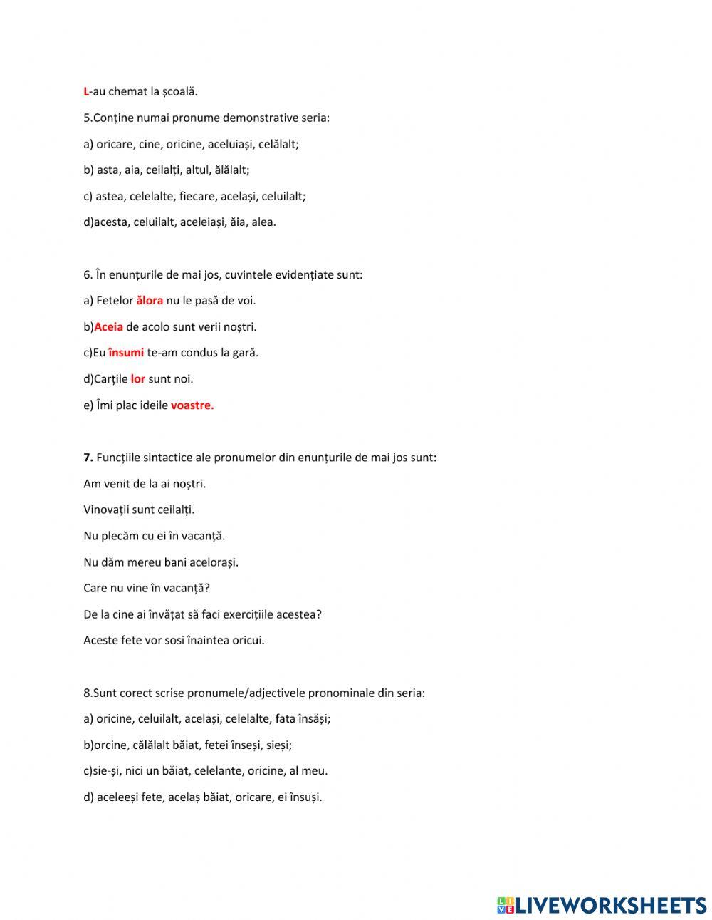 Evaluare pronumele VII 2023