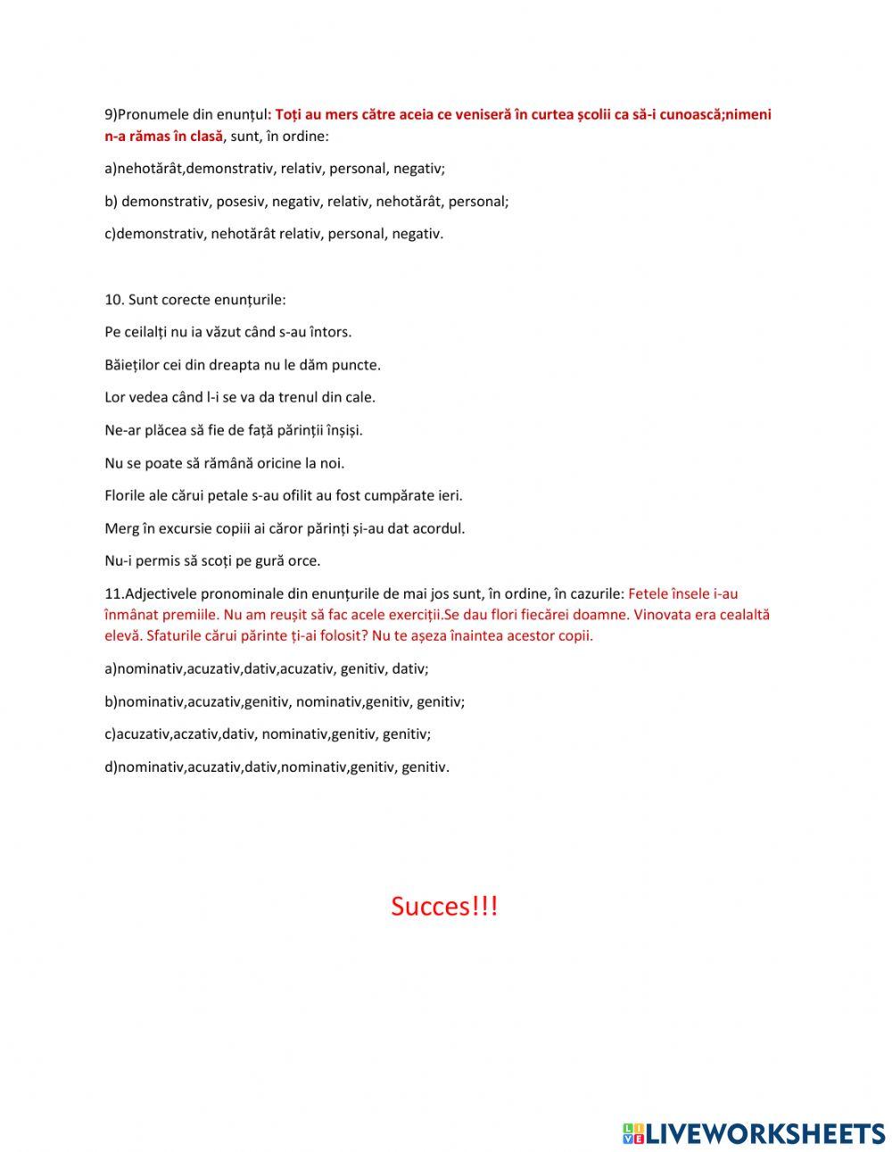 Evaluare pronumele VII 2023