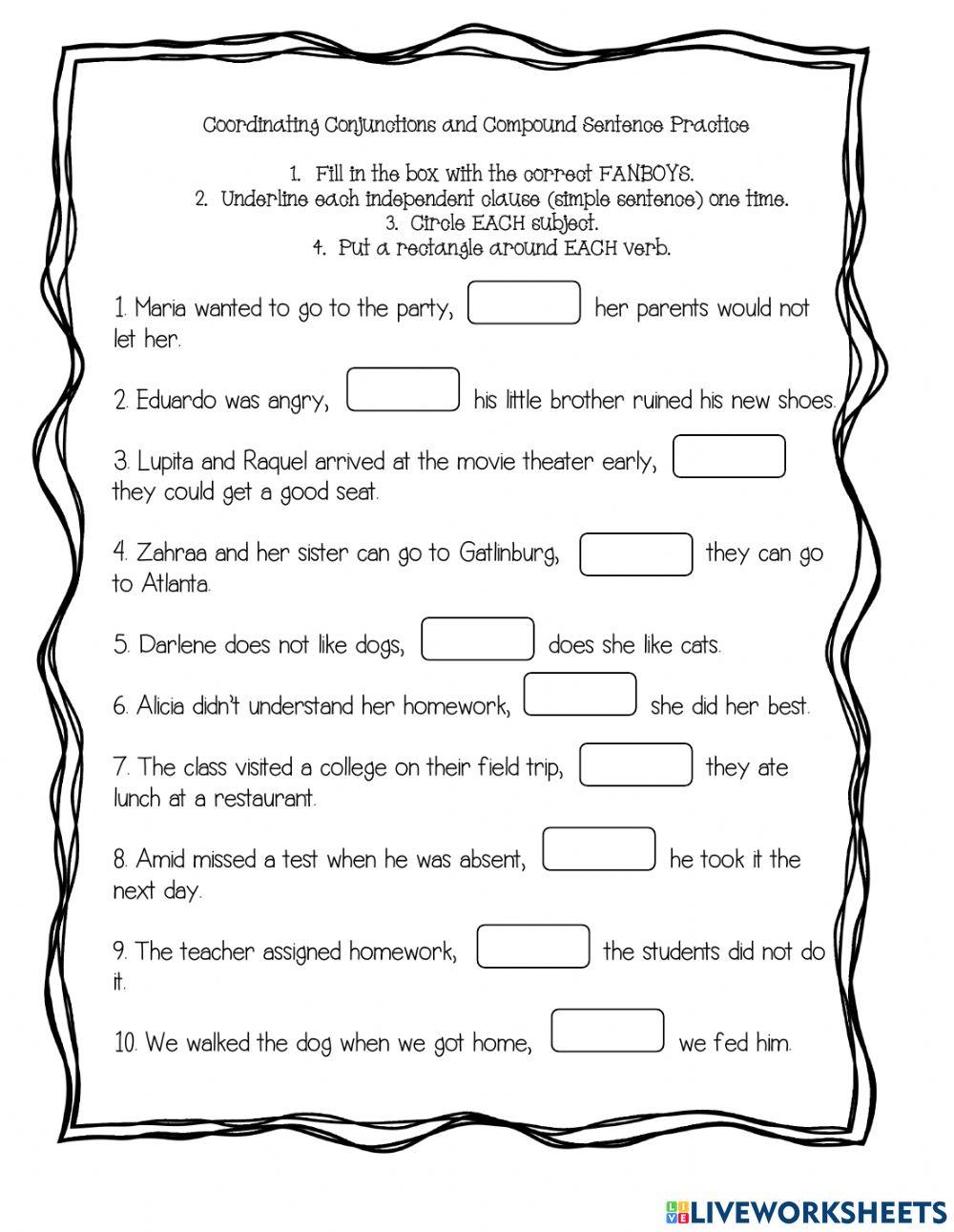Compound Sentence Online Exercise For Live Worksheets compound-sentence-online-exercise-for-live-worksheets