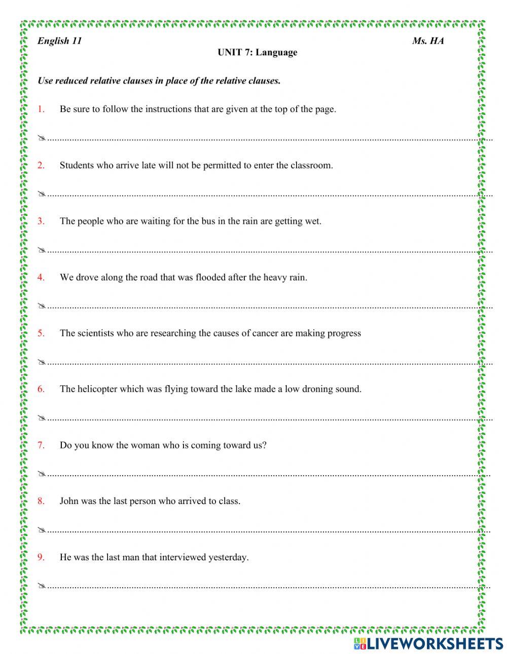Reduce relative clauses