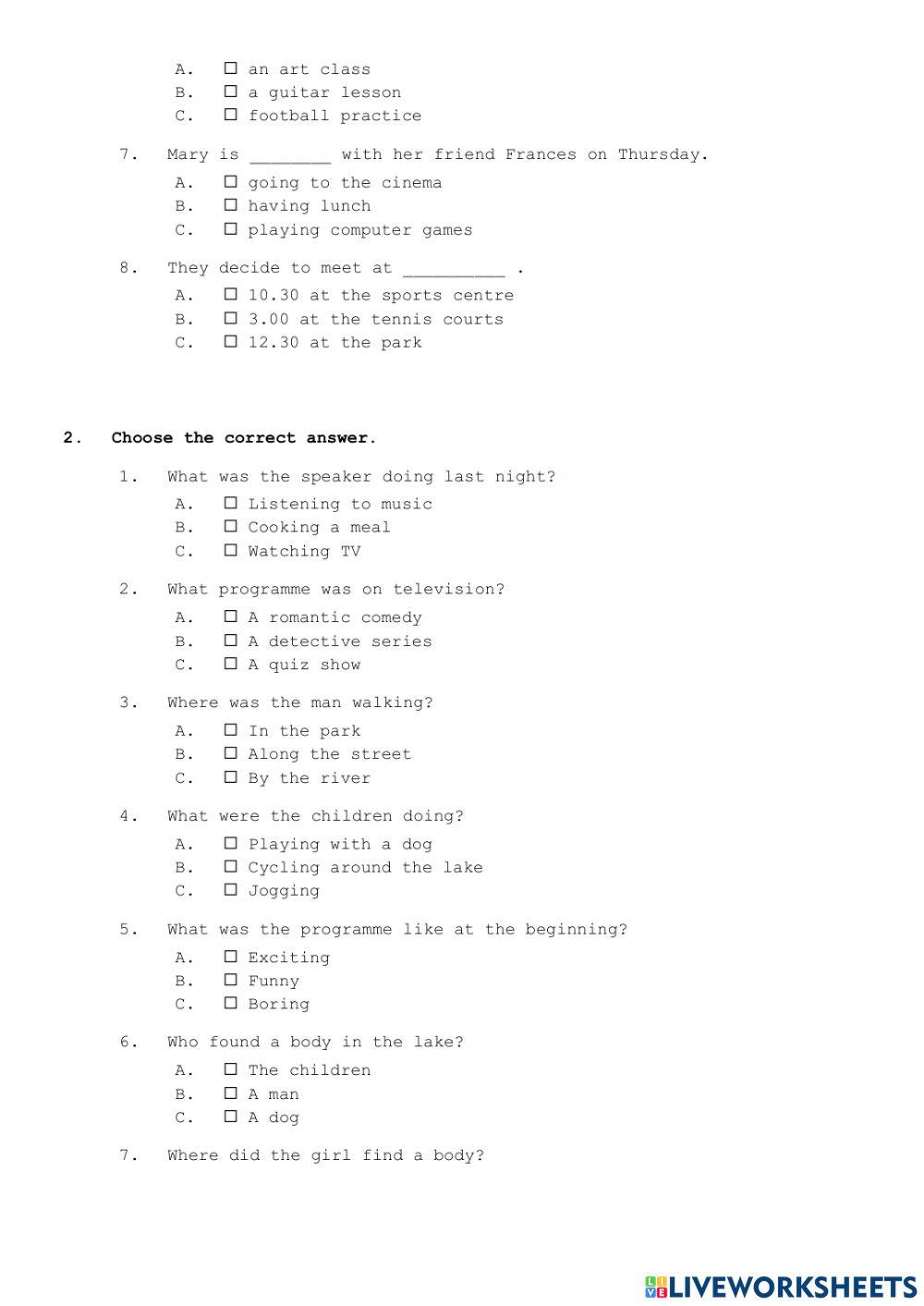 Reading and listening comprehension