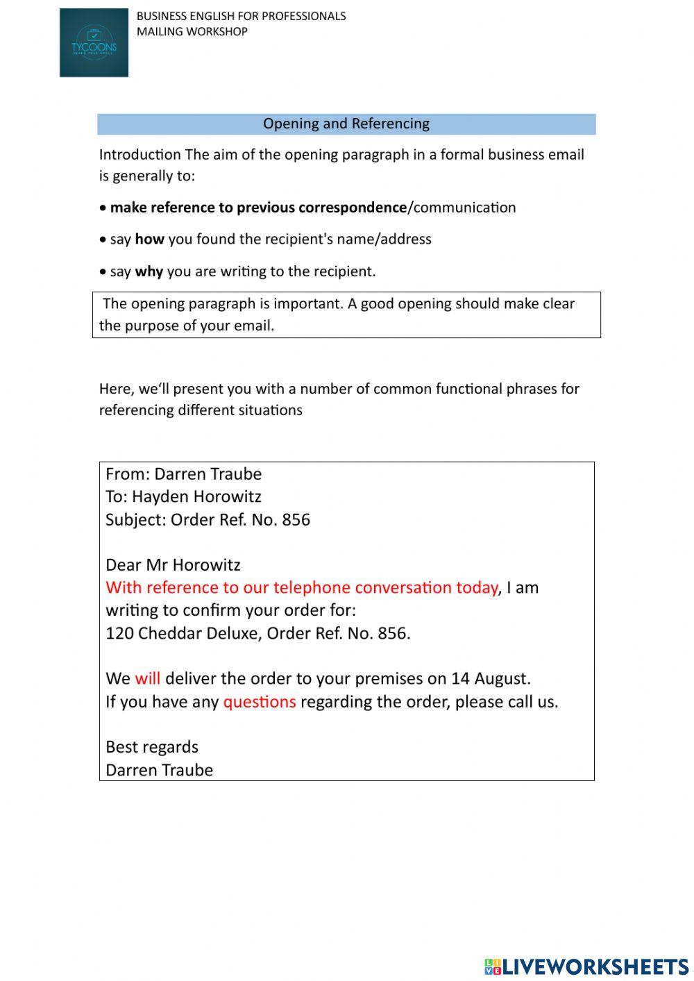 Business E- mailing  workshop