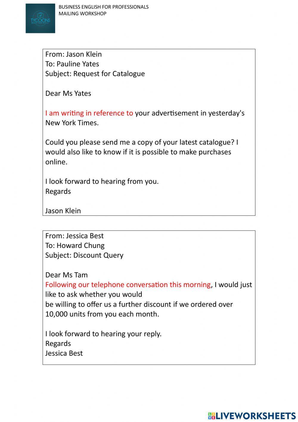 Business E- mailing  workshop