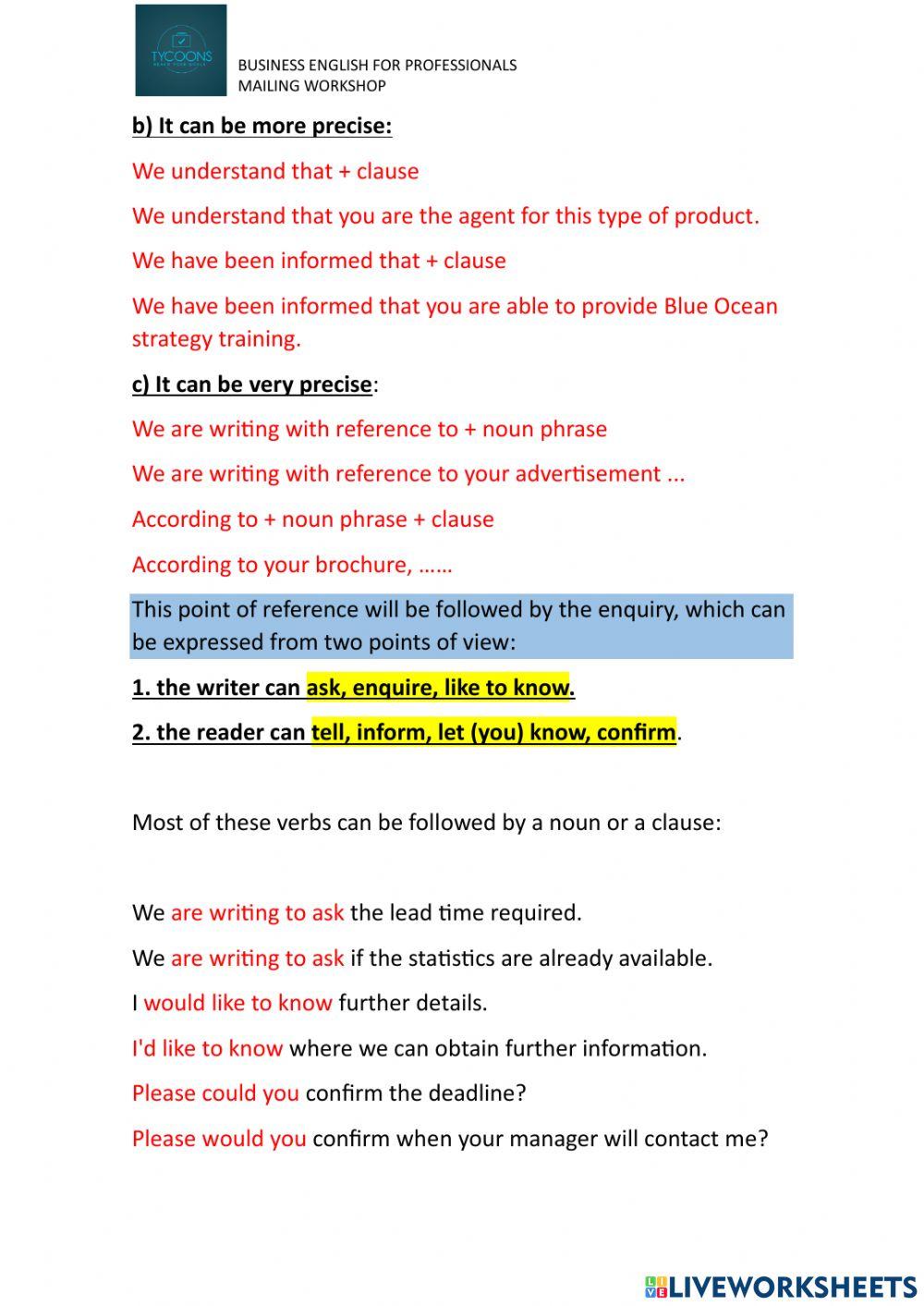 Business e mailing - inquires