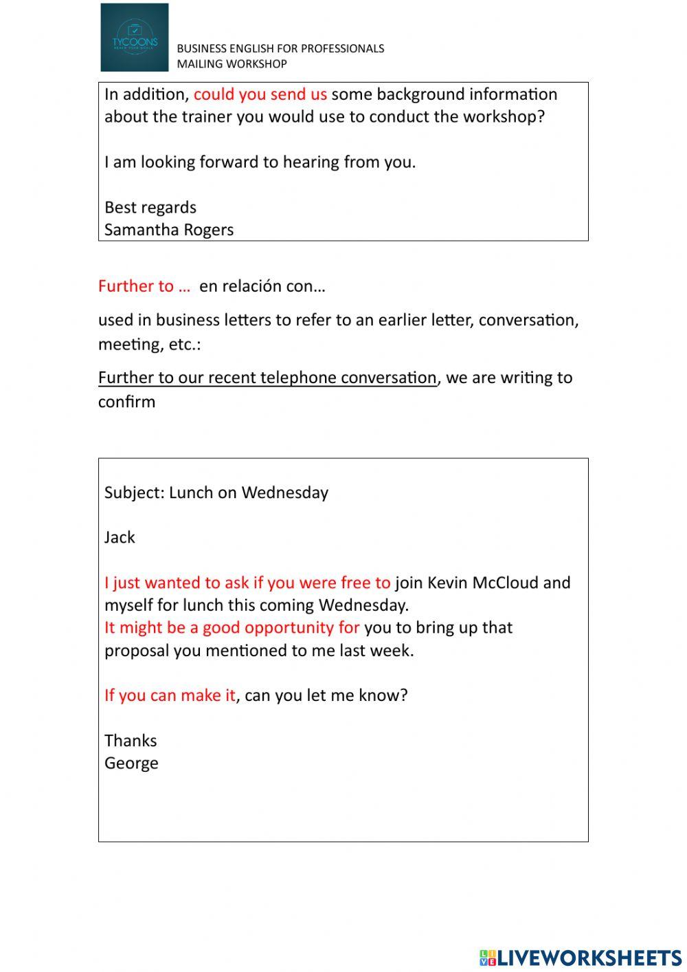 Business e mailing - inquires