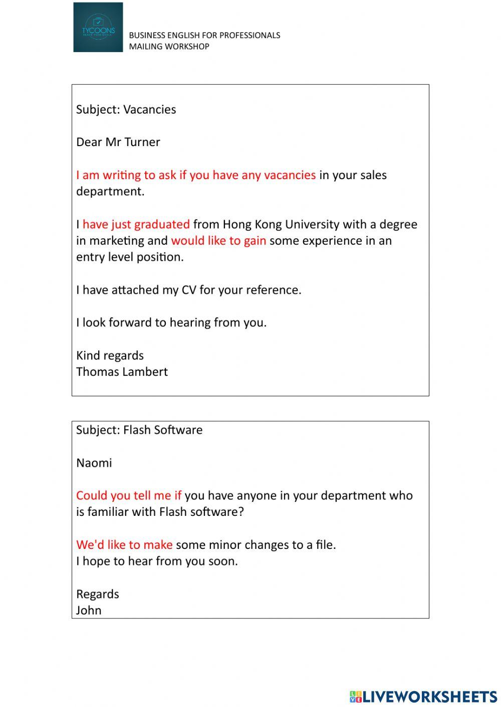 Business e mailing - inquires