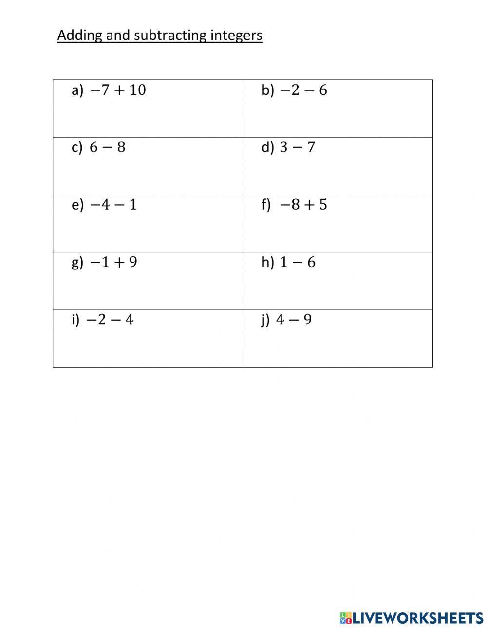 Adding and subtracting integers