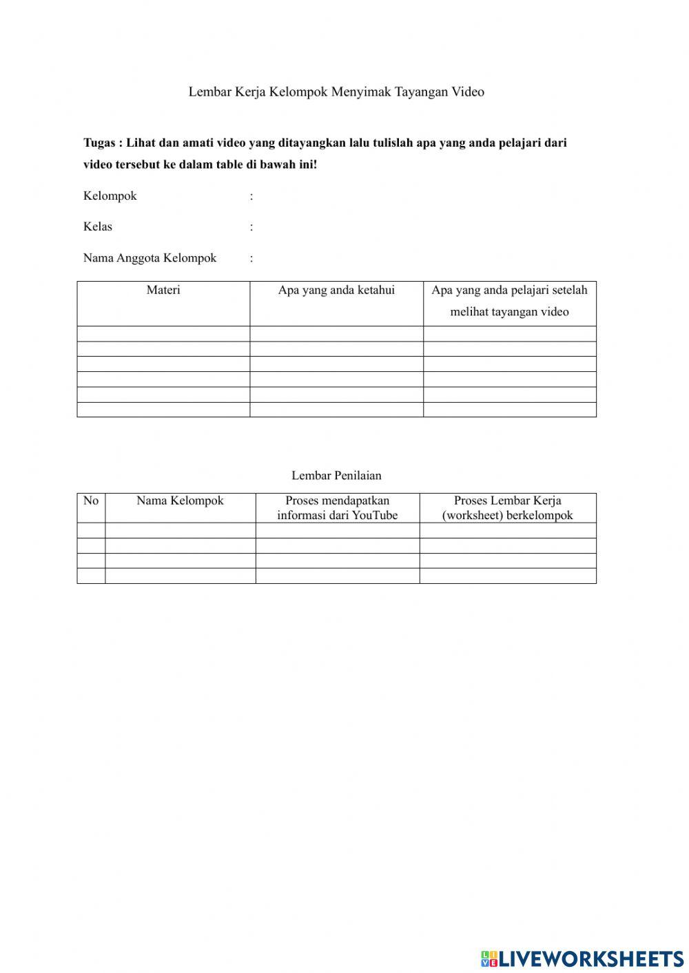 Lembar Kerja Kelompok Menyimak Tayangan Video