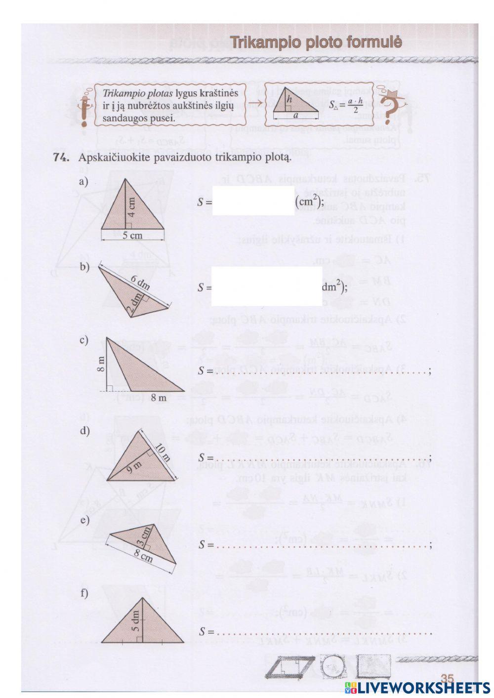 Trikampių, keturkampių plotai