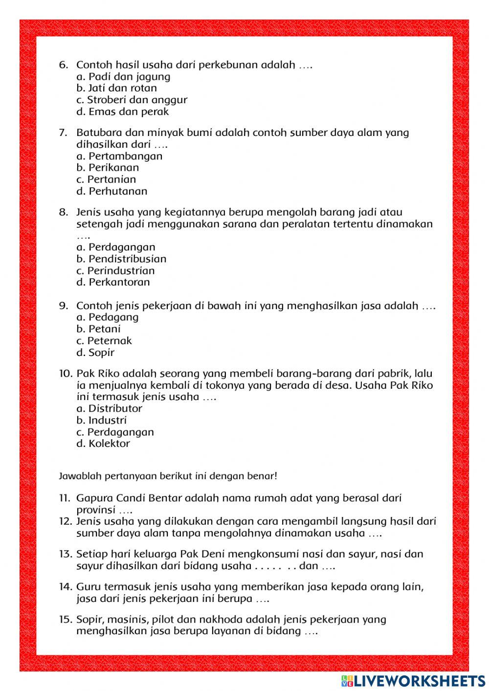 Ulangan harian kelas 5 tema 8 subtema 1 pembelajaran 3