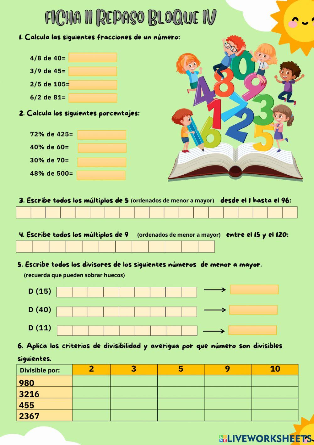 Divisibilidad, porcentajes y fracción de un número