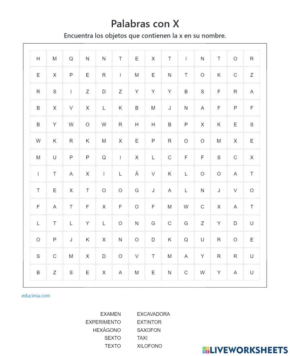 Sopa de letras letra x